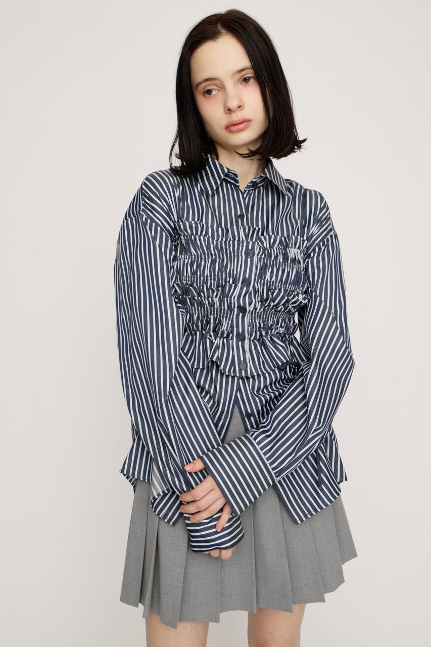 BUSTIER LAYERED GATHER シャツ M/NVY FREE