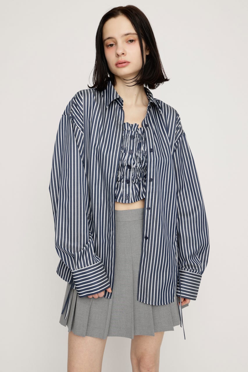 BUSTIER LAYERED GATHER シャツ M/NVY FREE