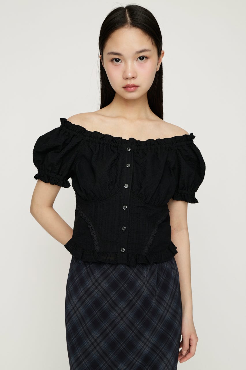 2WAY PUFF SLEEVE トップス BLK FREE