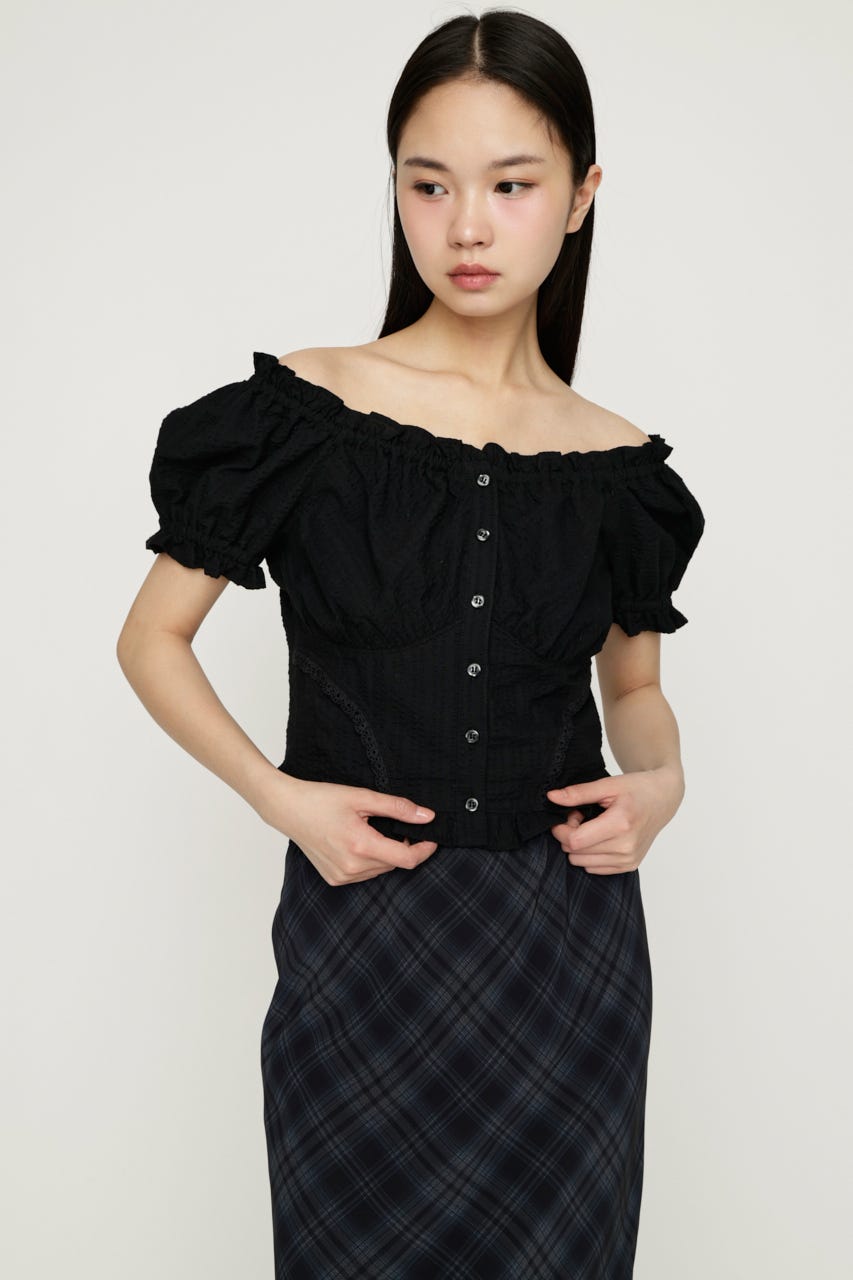 2WAY PUFF SLEEVE トップス BLK FREE