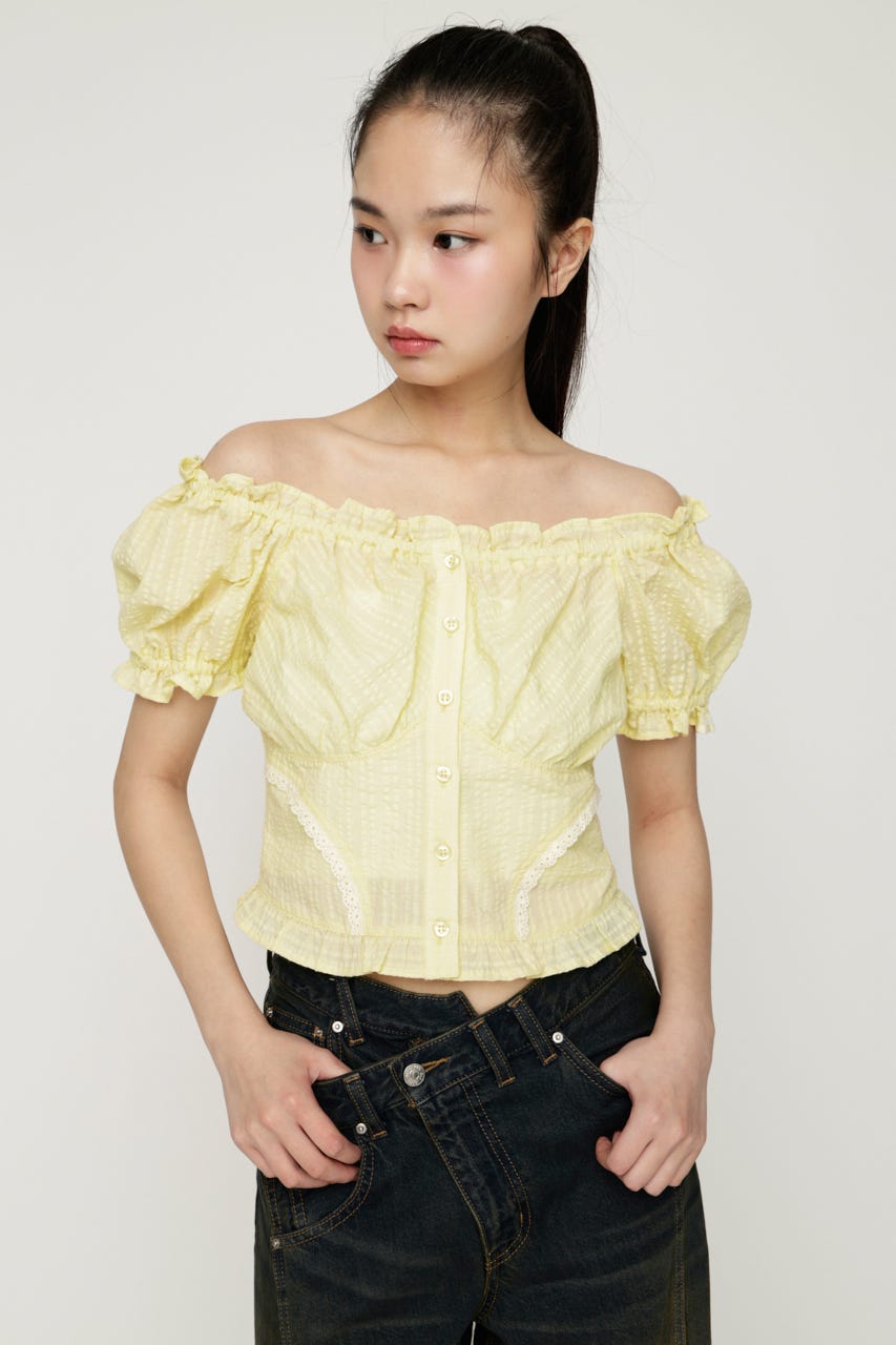 2WAY PUFF SLEEVE トップス L/YEL FREE