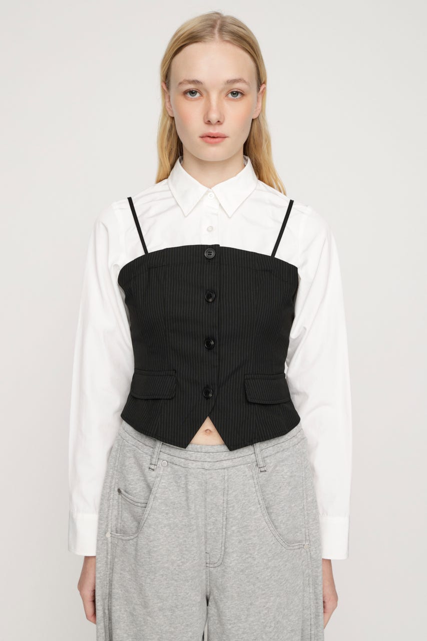 BUSTIER LAYERED LIKE SH トップス BLK FREE
