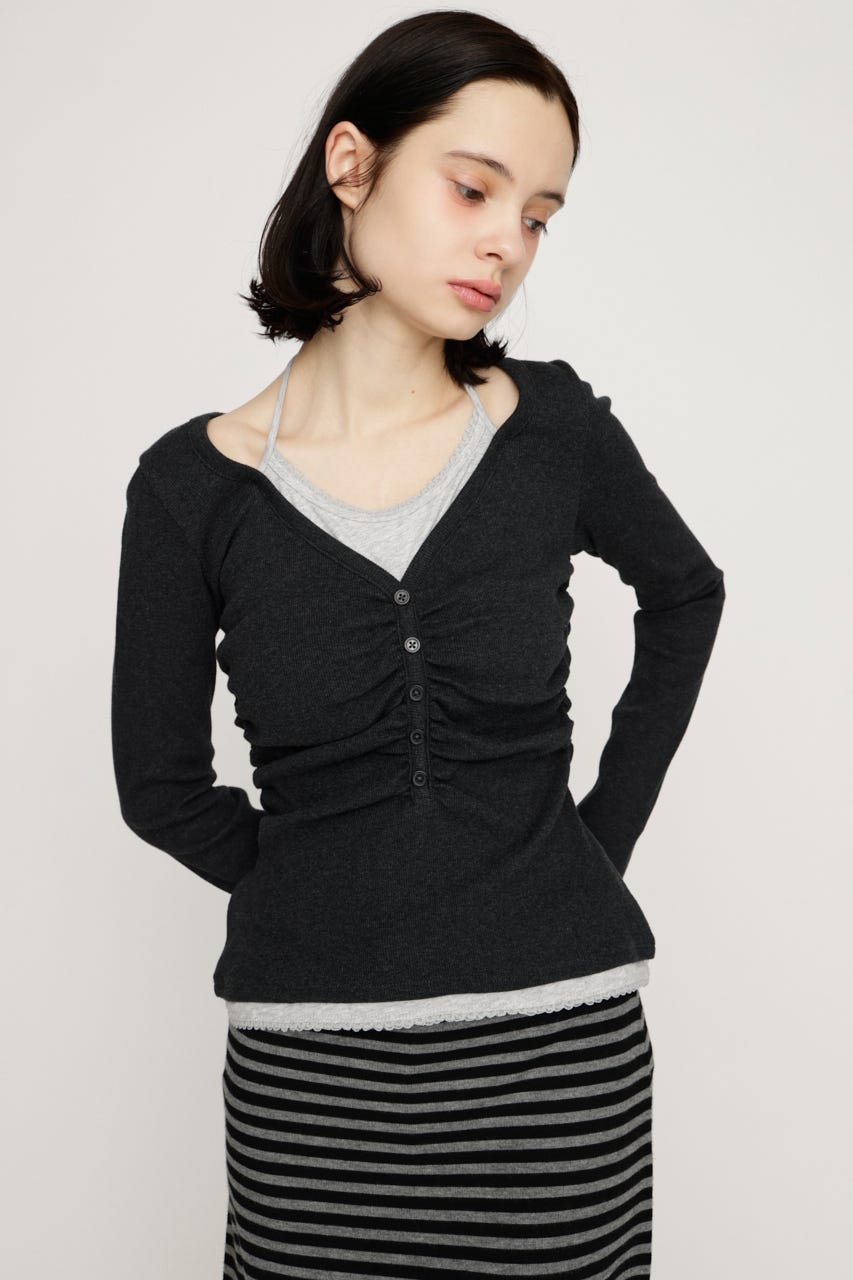 LAYERED LIKE CUT トップス L/BLK FREE