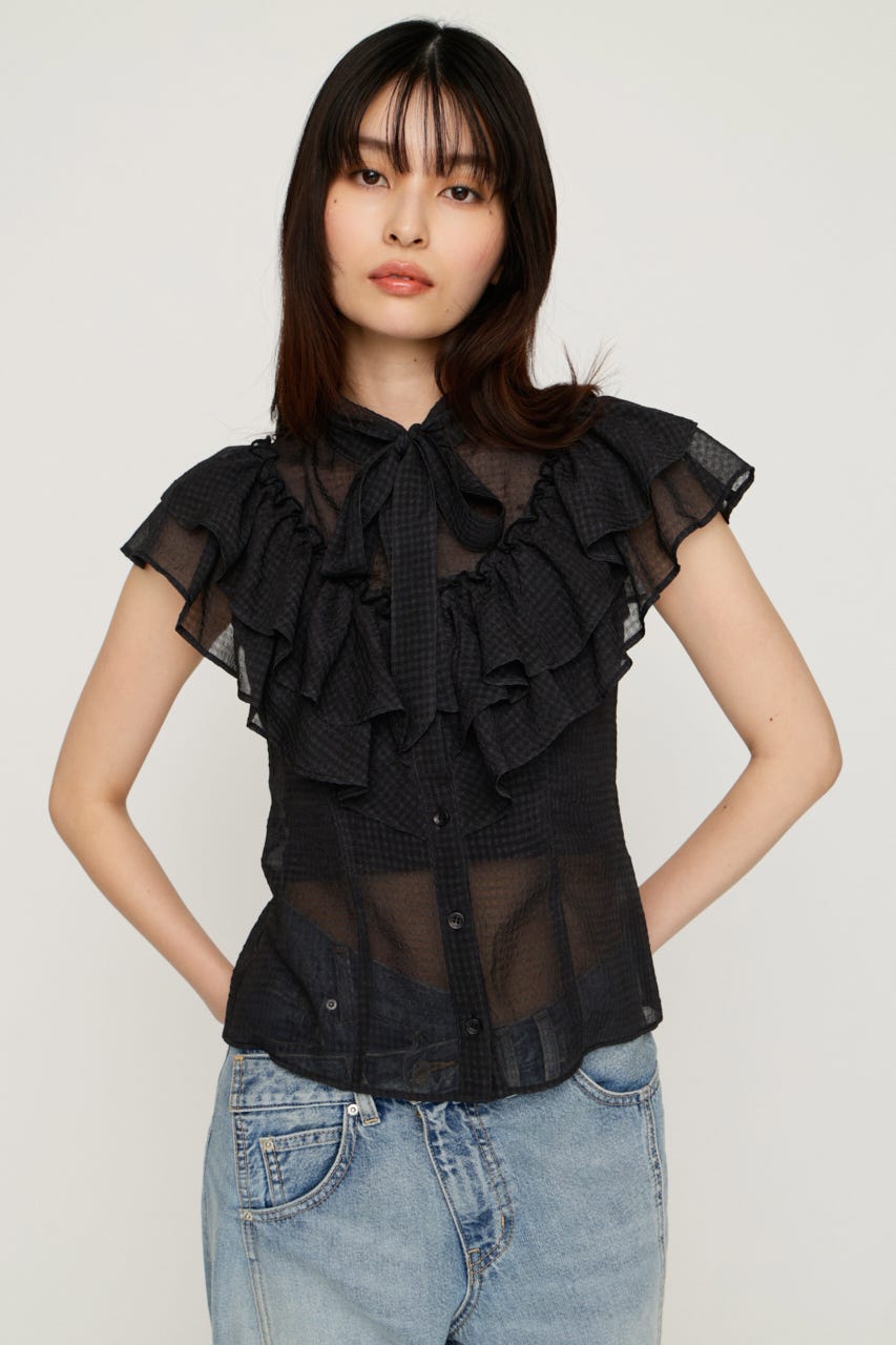 FRILL RIBBON ブラウス BLK FREE
