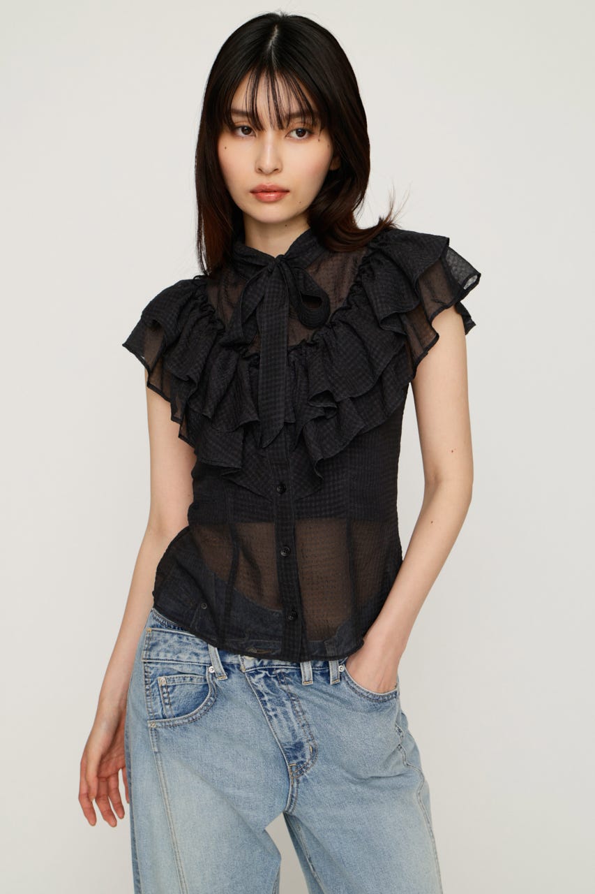 FRILL RIBBON ブラウス BLK FREE