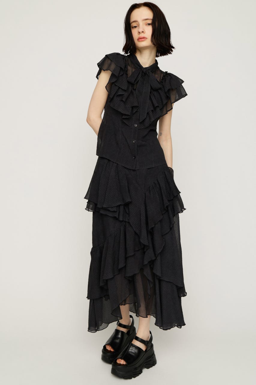 FRILL RIBBON ブラウス BLK FREE