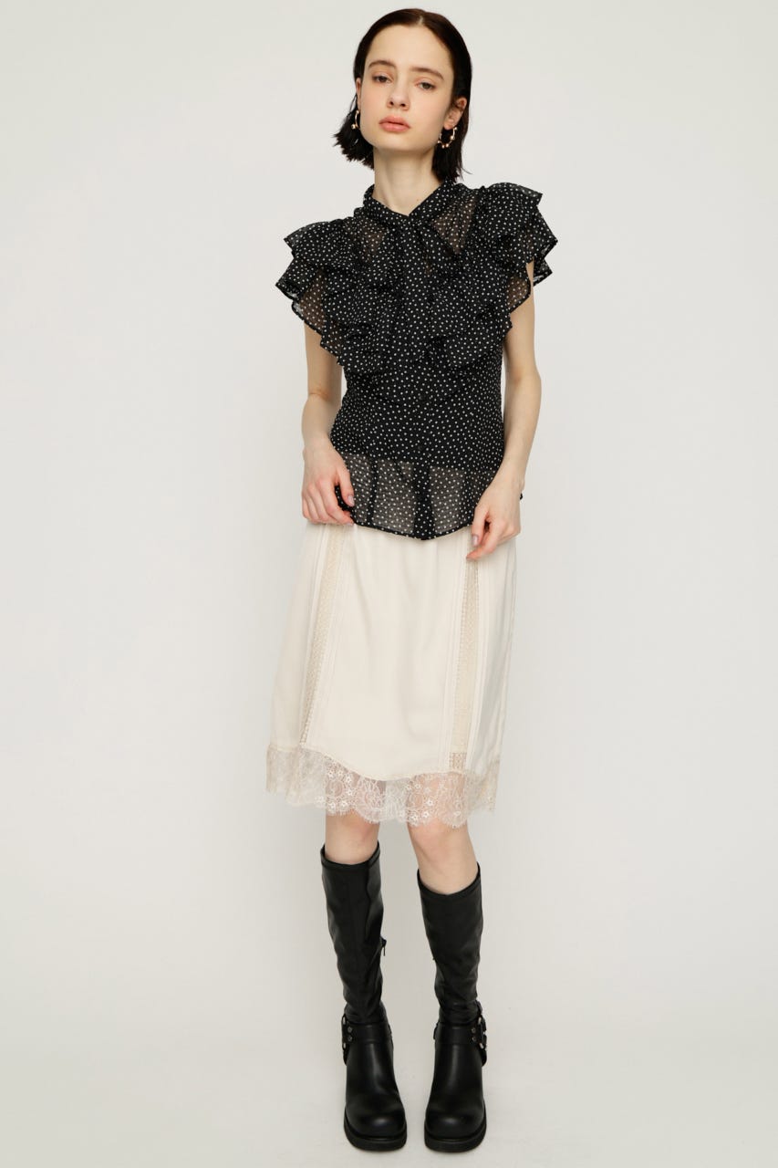 FRILL RIBBON ブラウス M/BLK FREE