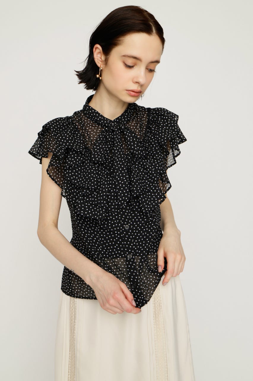 FRILL RIBBON ブラウス M/BLK FREE