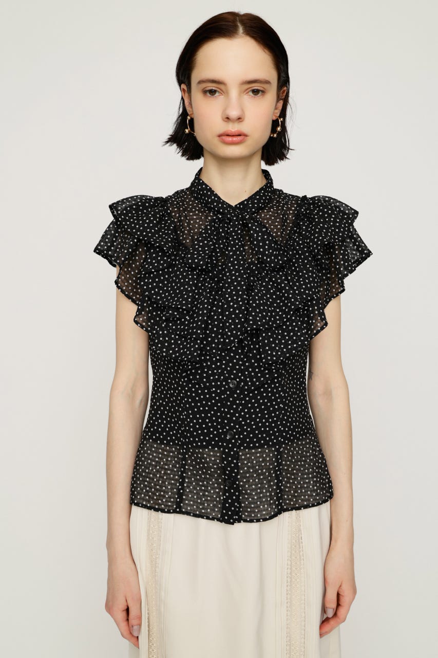 FRILL RIBBON ブラウス M/BLK FREE