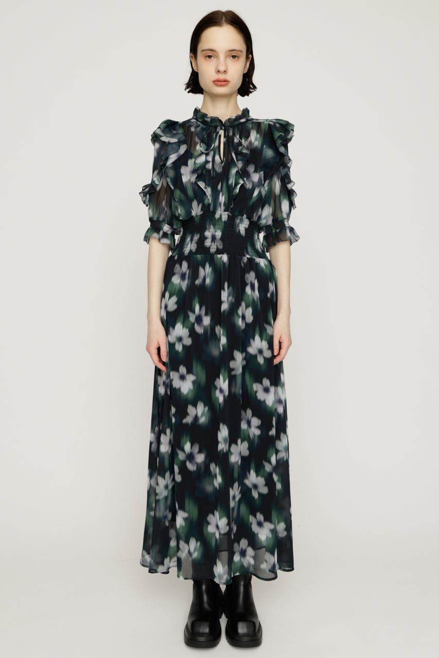 BLUR FLOWER LONG ワンピース M/BLK FREE