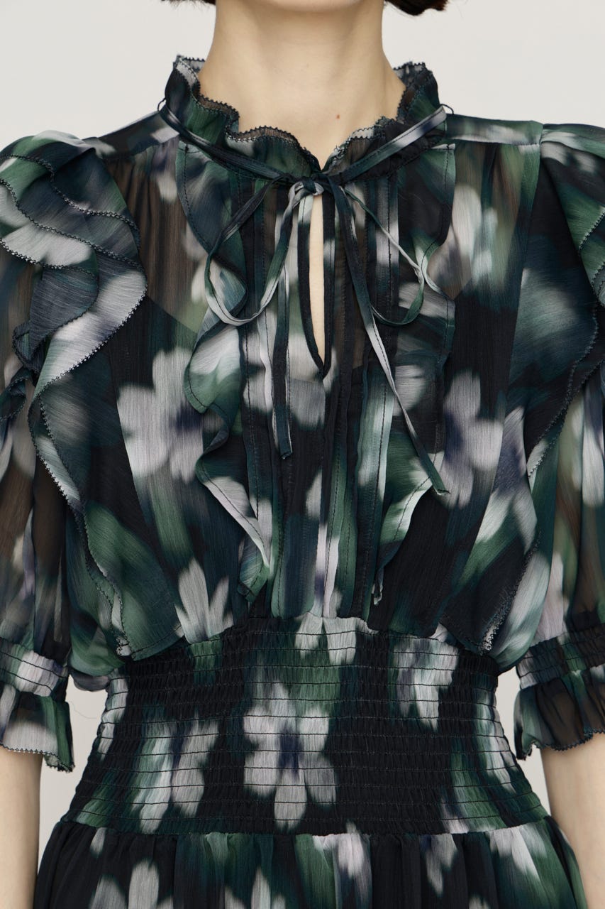 BLUR FLOWER LONG ワンピース M/BLK FREE