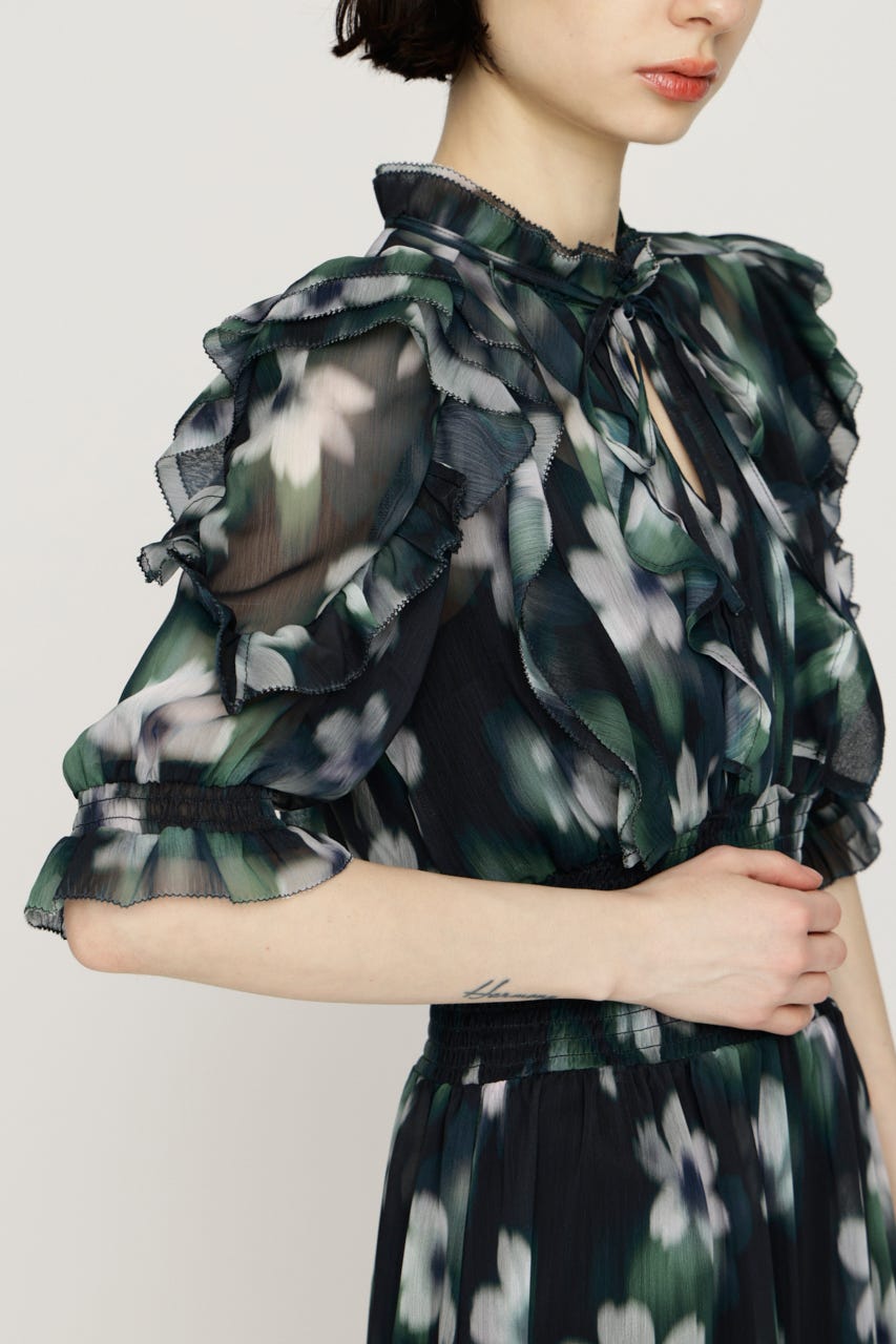 BLUR FLOWER LONG ワンピース M/BLK FREE