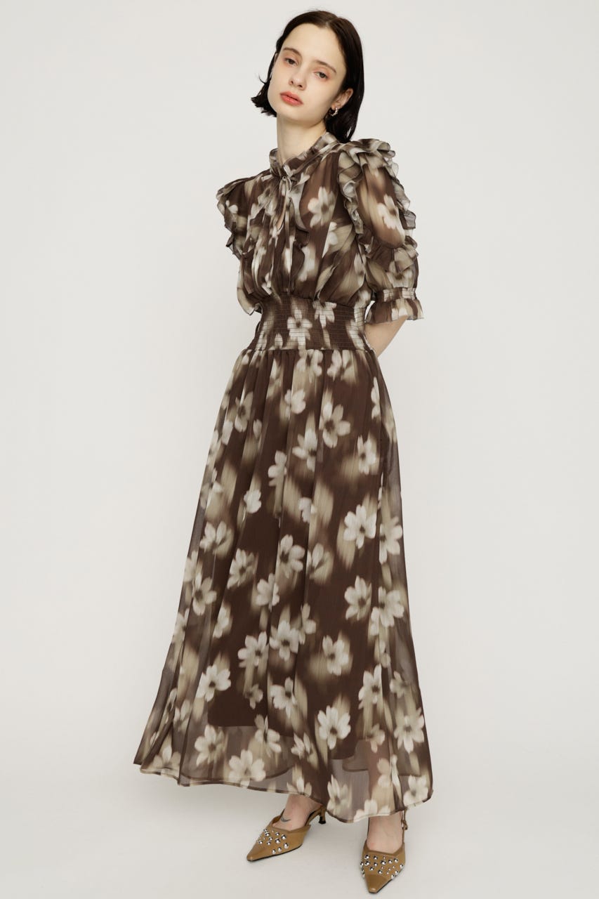BLUR FLOWER LONG ワンピース M/BRN FREE