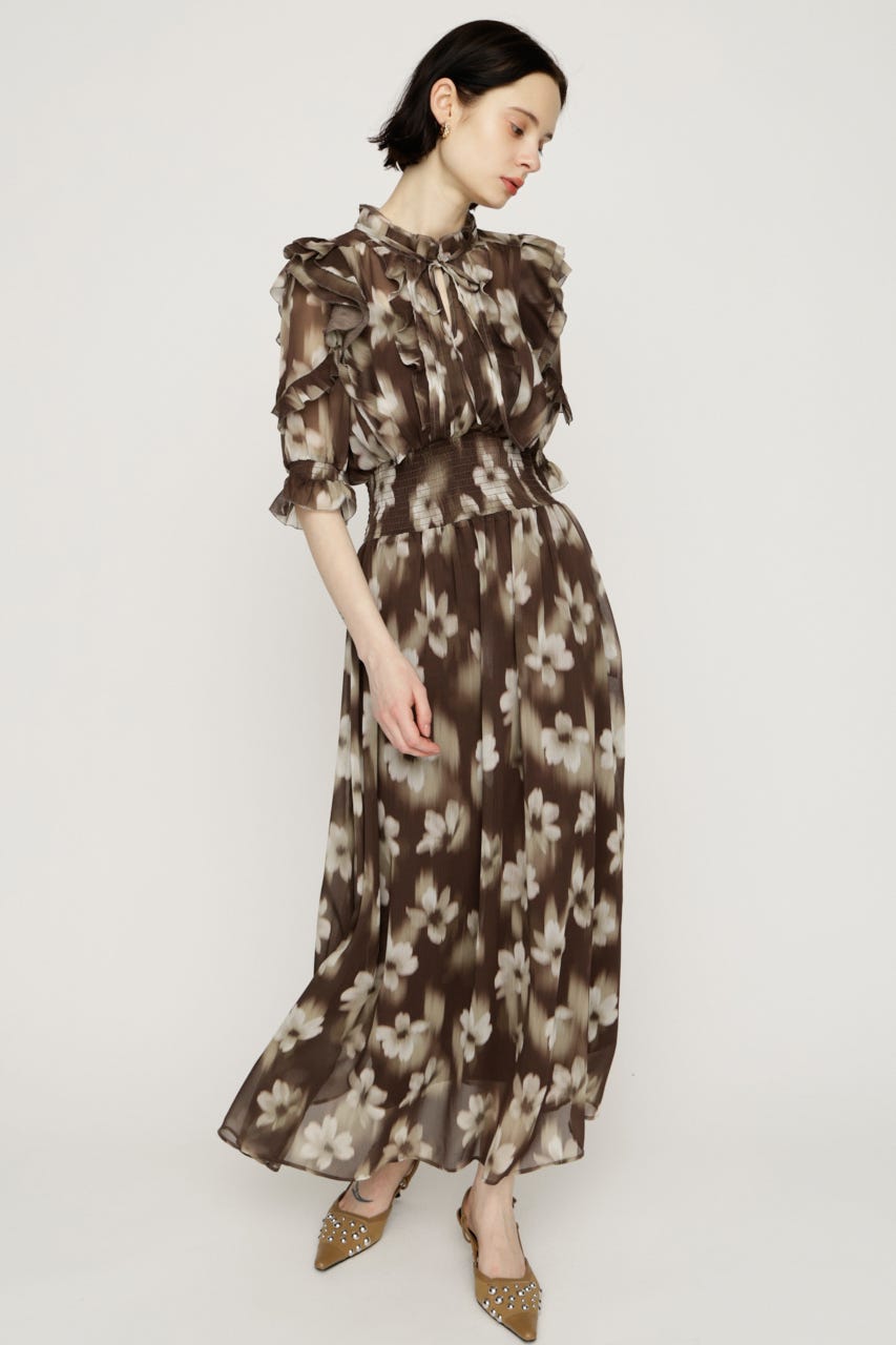 BLUR FLOWER LONG ワンピース M/BRN FREE