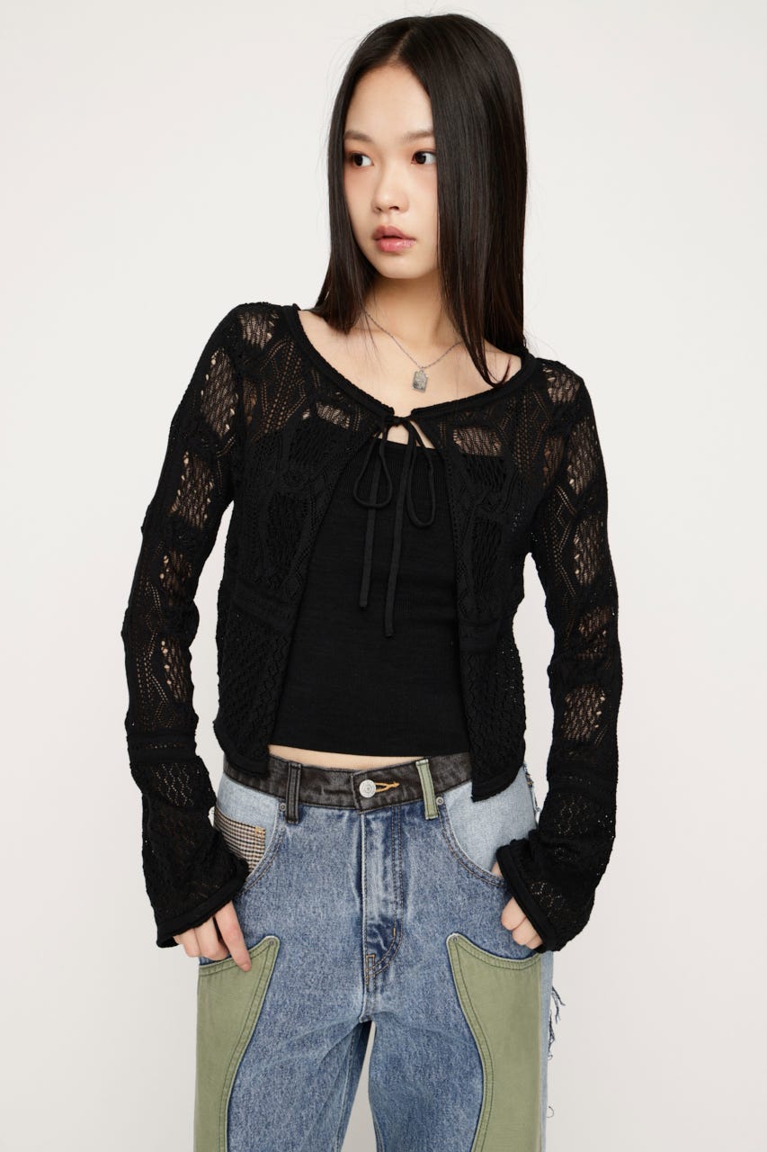CROCHET TOUCH 2P カーディガン BLK FREE