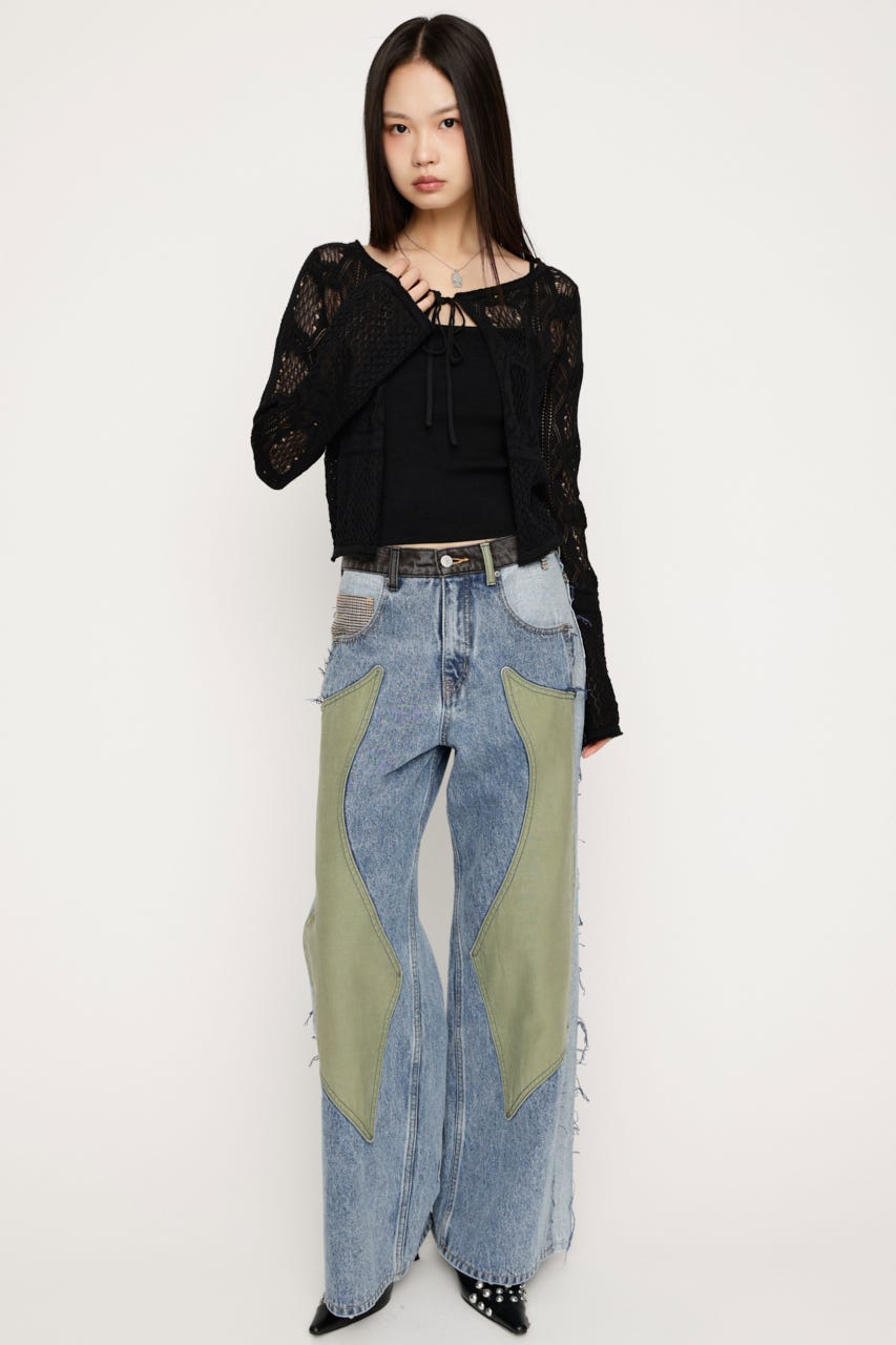 CROCHET TOUCH 2P カーディガン BLK FREE