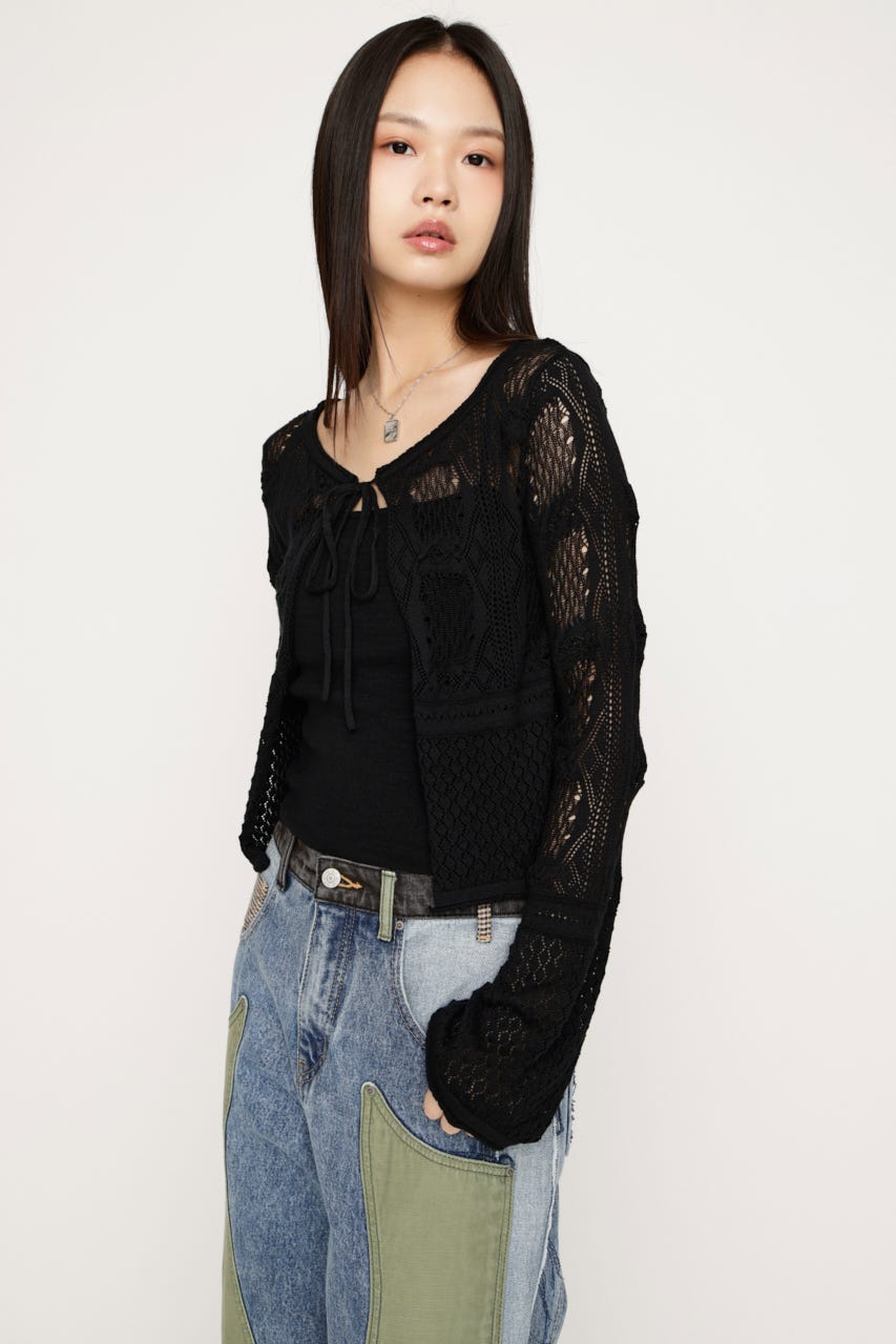 CROCHET TOUCH 2P カーディガン BLK FREE