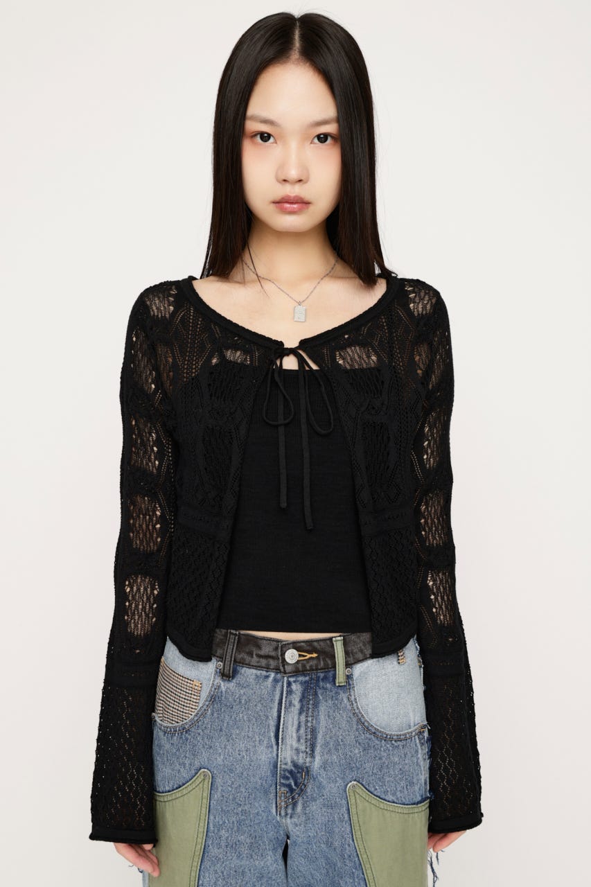 CROCHET TOUCH 2P カーディガン BLK FREE