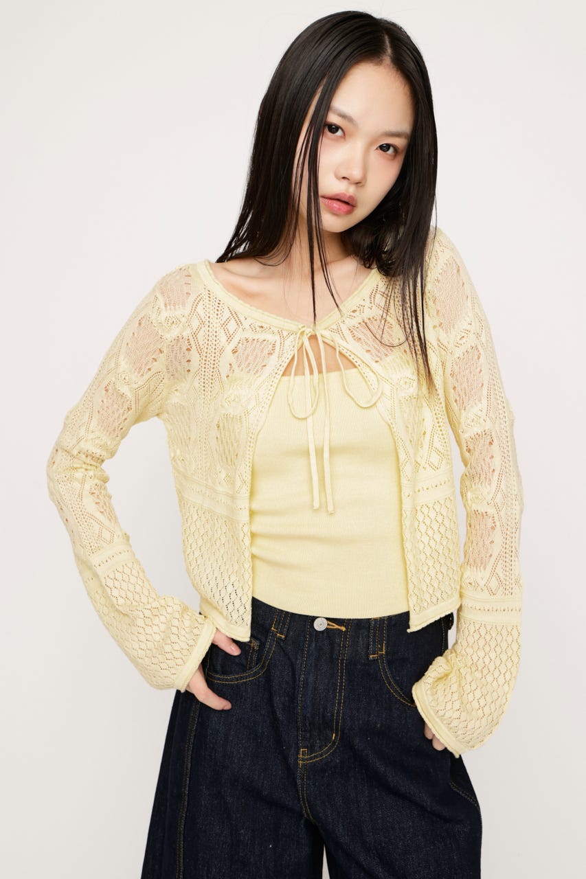 CROCHET TOUCH 2P カーディガン L/YEL FREE