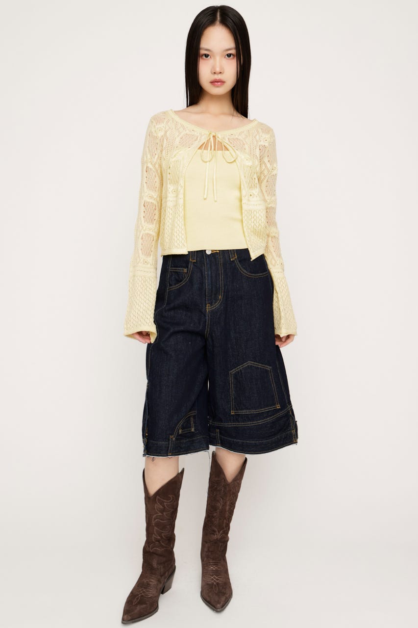 CROCHET TOUCH 2P カーディガン L/YEL FREE