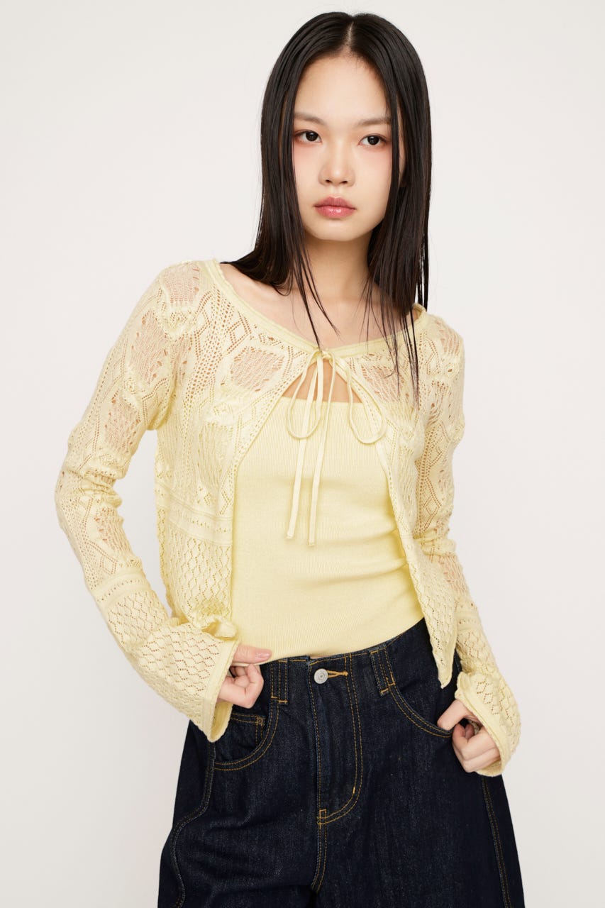 CROCHET TOUCH 2P カーディガン L/YEL FREE