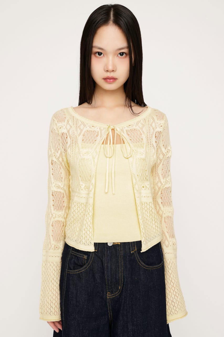 CROCHET TOUCH 2P カーディガン L/YEL FREE