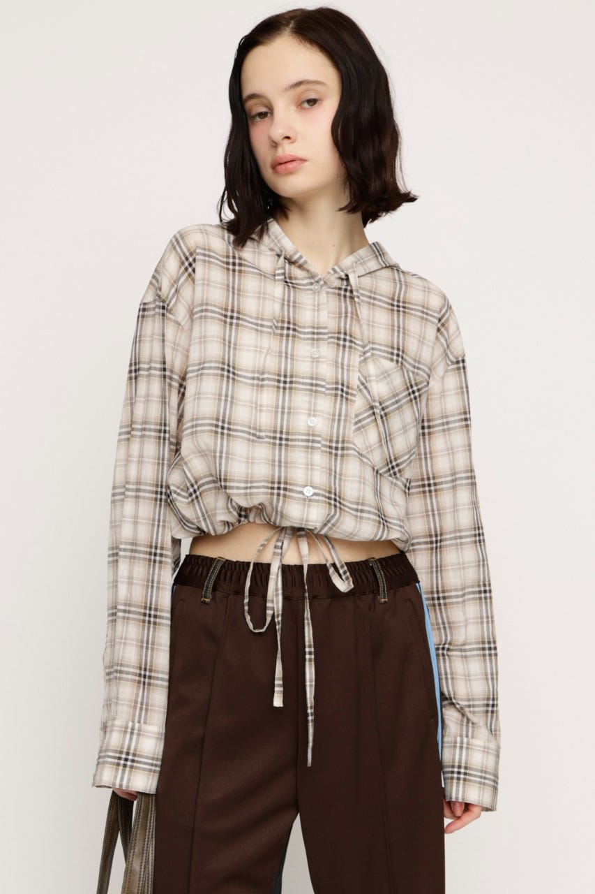 CHECK HOODIE シャツ M/BEG FREE