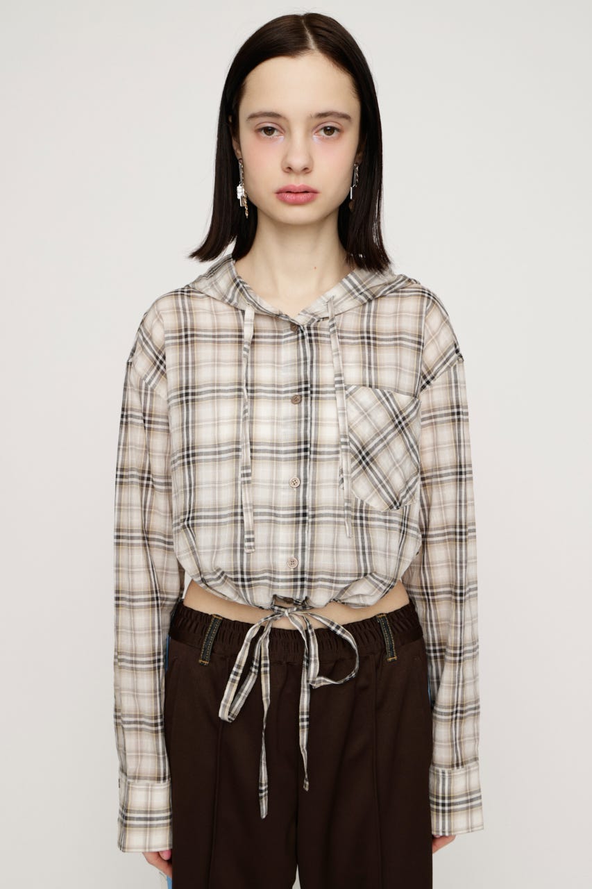 CHECK HOODIE シャツ M/BEG FREE