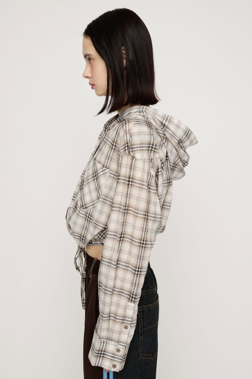 CHECK HOODIE シャツ M/BEG FREE