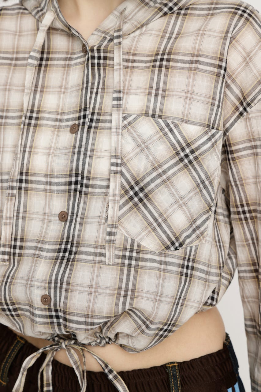 CHECK HOODIE シャツ M/BEG FREE