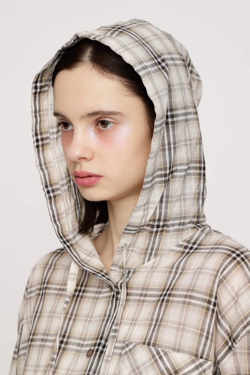 CHECK HOODIE シャツ M/BEG FREE