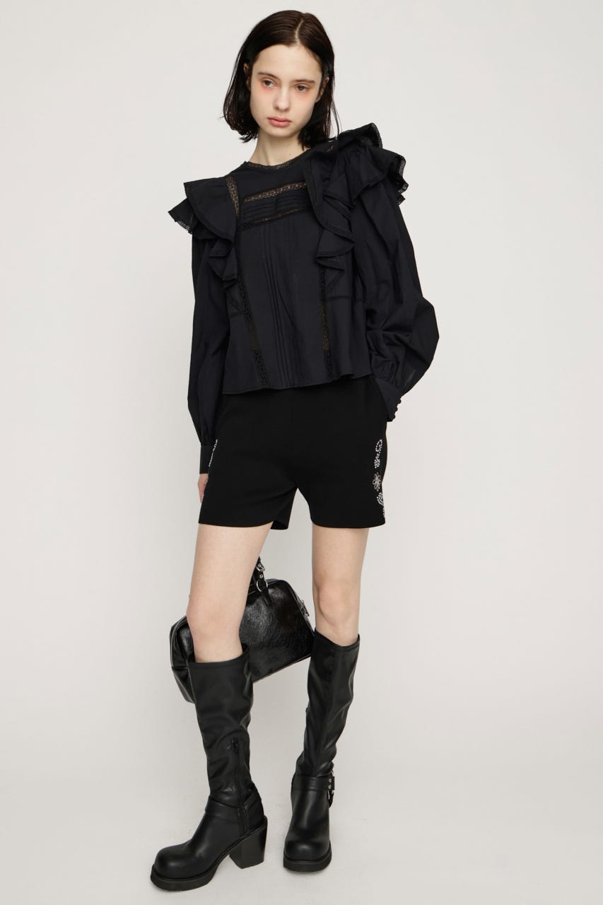 2WAY RIBBON FRILL LACE トップス BLK FREE