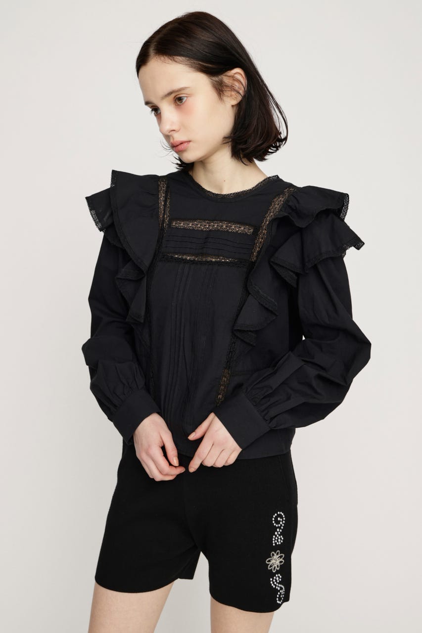 2WAY RIBBON FRILL LACE トップス BLK FREE