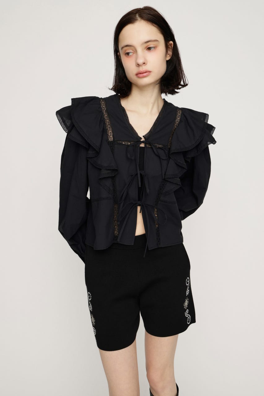2WAY RIBBON FRILL LACE トップス BLK FREE