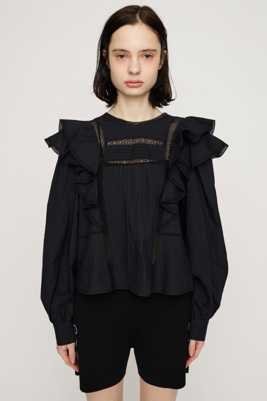 2WAY RIBBON FRILL LACE トップス BLK FREE