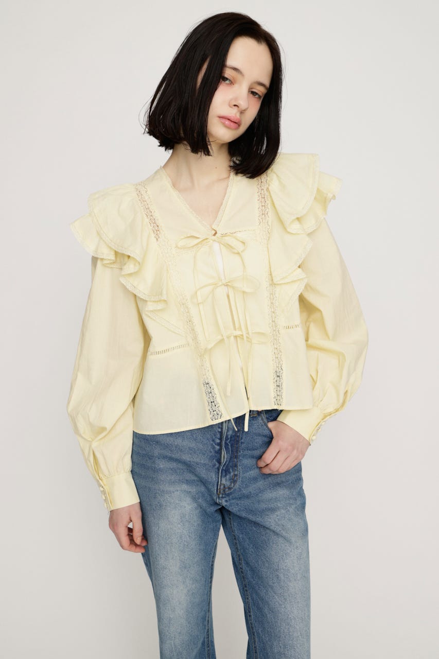 2WAY RIBBON FRILL LACE トップス L/YEL FREE