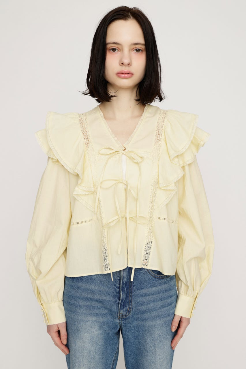 2WAY RIBBON FRILL LACE トップス L/YEL FREE