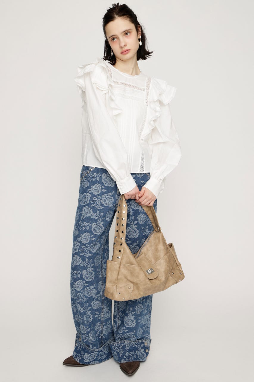 2WAY RIBBON FRILL LACE トップス O/WHT FREE