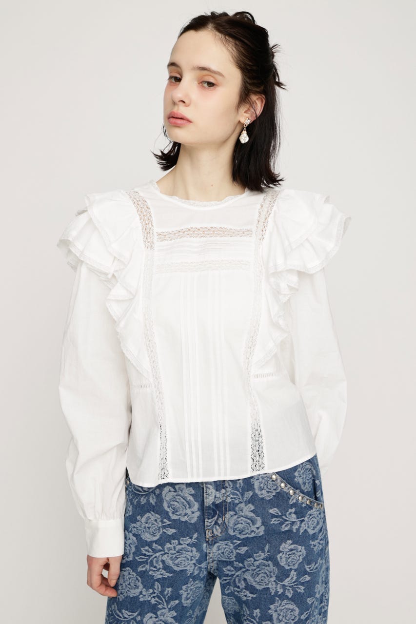 2WAY RIBBON FRILL LACE トップス O/WHT FREE