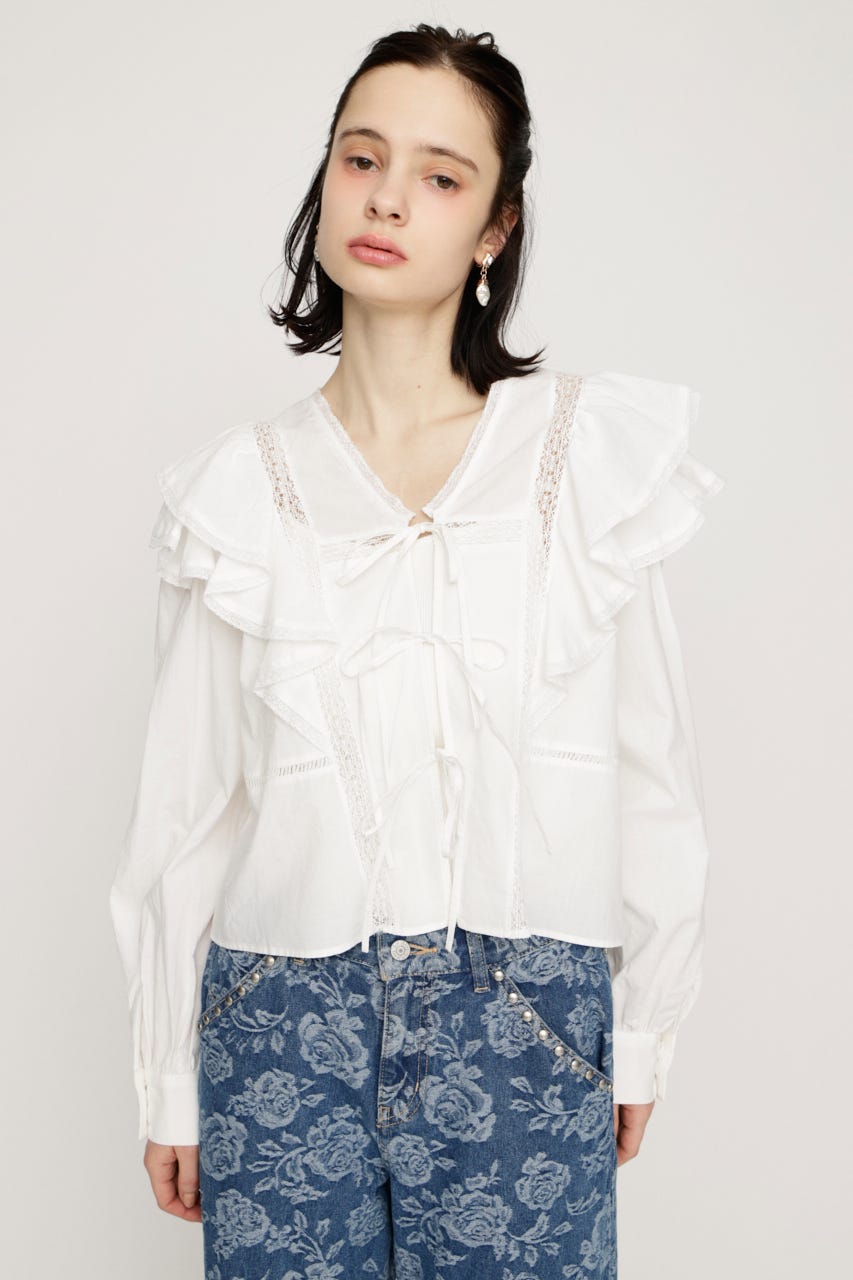 2WAY RIBBON FRILL LACE トップス O/WHT FREE