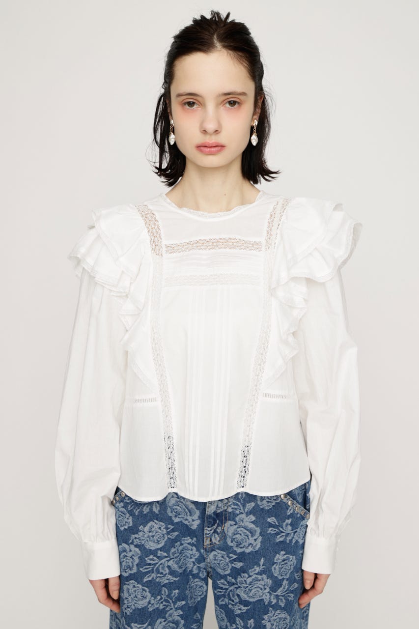 2WAY RIBBON FRILL LACE トップス O/WHT FREE
