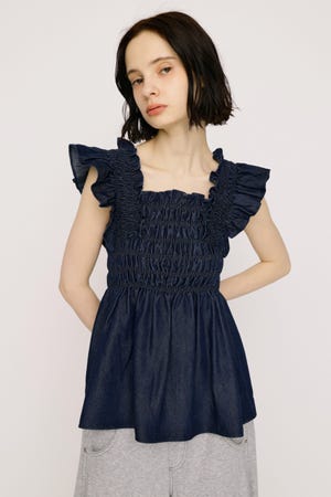 【SNSで話題！】DENIM ARM FRILL トップス