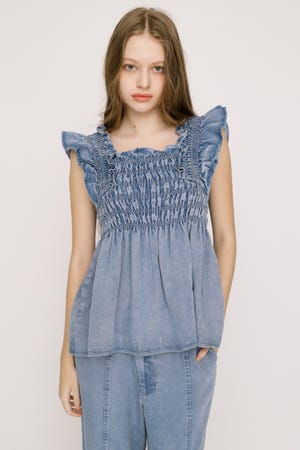 【SNSで話題！】DENIM ARM FRILL トップス