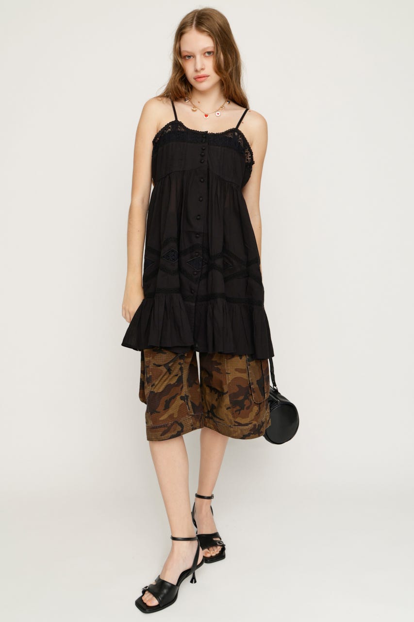 【1BUY5％OFF】COTTON LACE CAMI チュニック BLK FREE