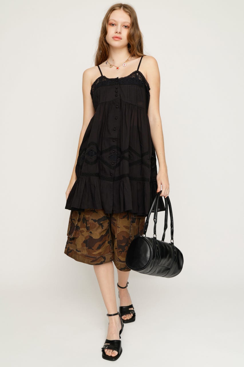 【1BUY5％OFF】COTTON LACE CAMI チュニック BLK FREE