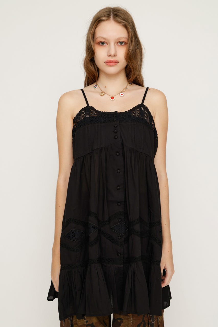 【1BUY5％OFF】COTTON LACE CAMI チュニック BLK FREE