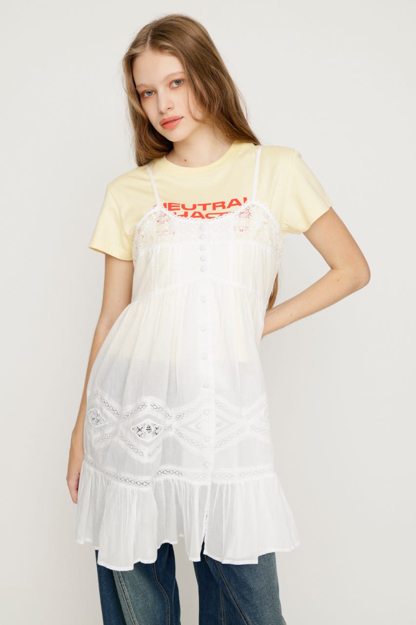 【1BUY5％OFF】COTTON LACE CAMI チュニック WHT FREE