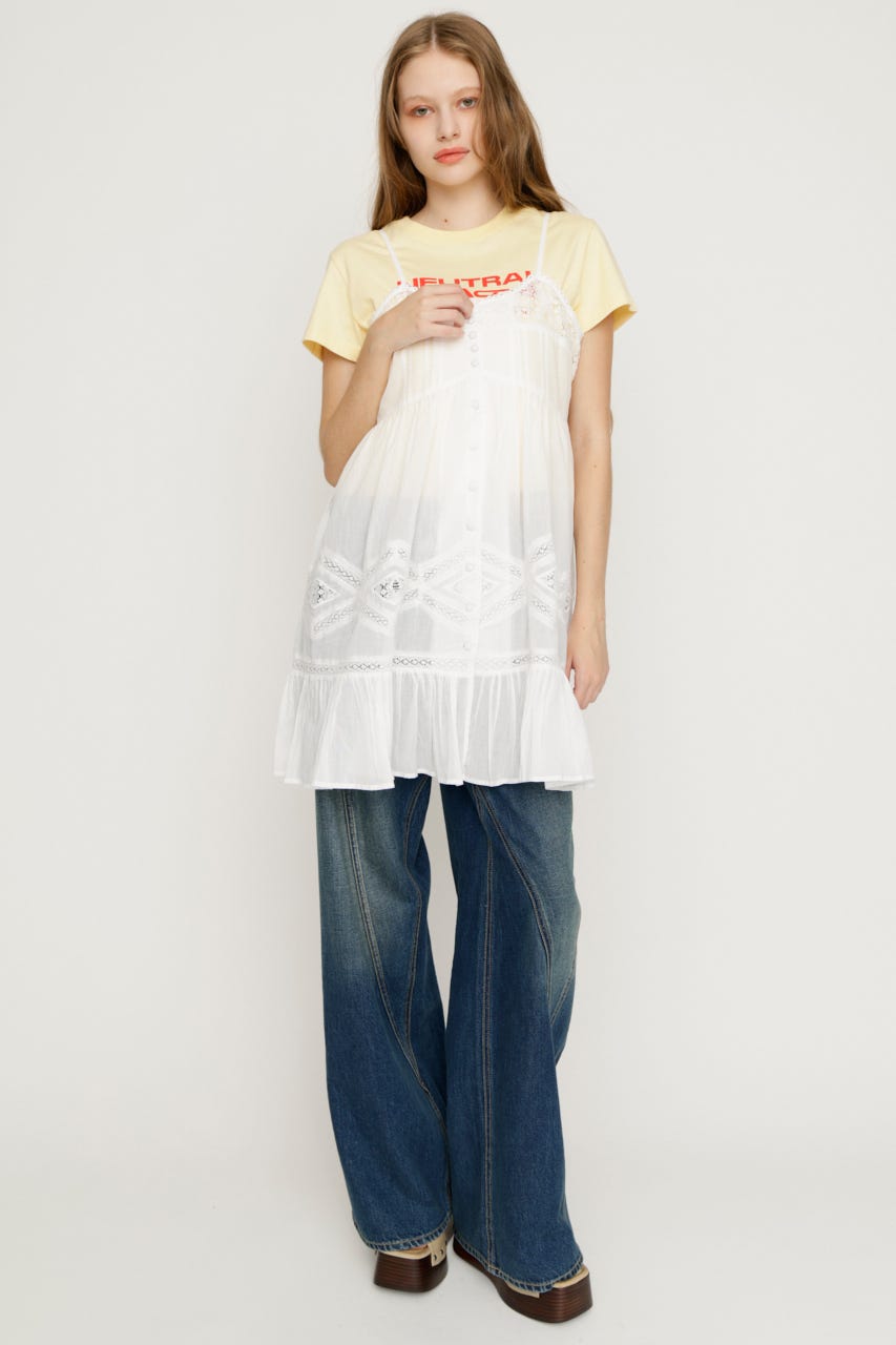 【1BUY5％OFF】COTTON LACE CAMI チュニック WHT FREE