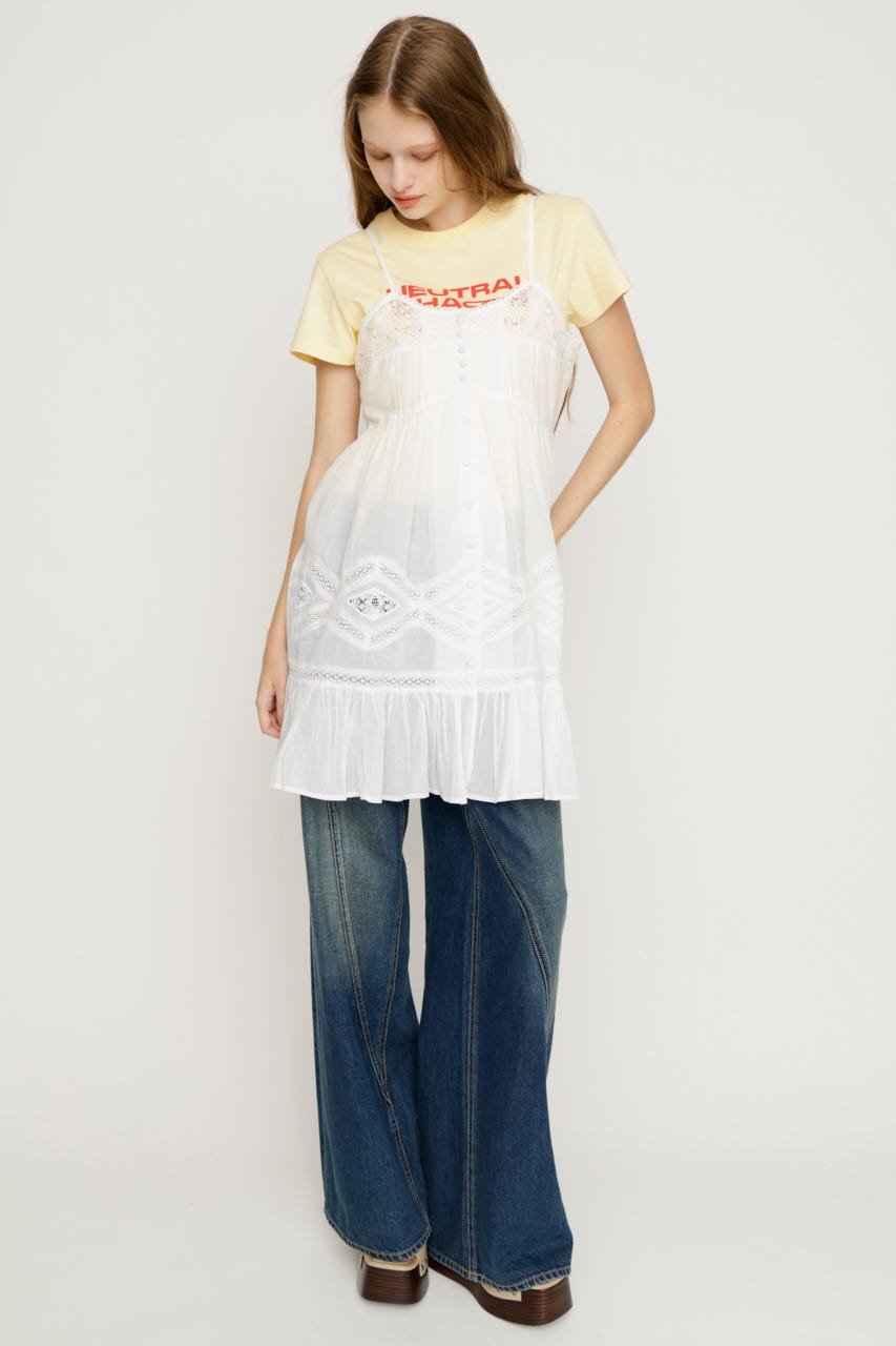 【1BUY5％OFF】COTTON LACE CAMI チュニック WHT FREE