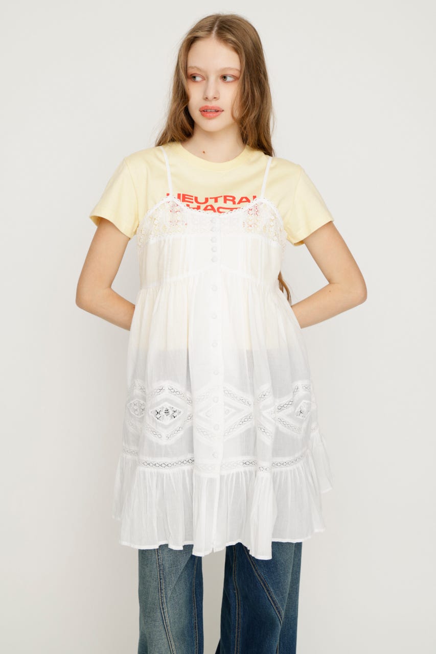 【1BUY5％OFF】COTTON LACE CAMI チュニック WHT FREE